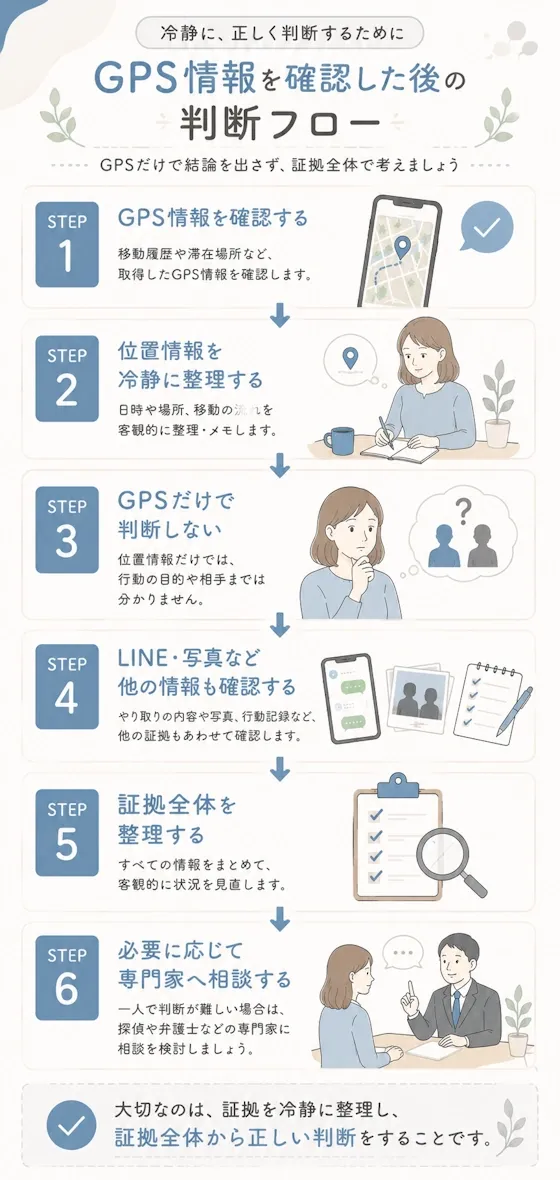 GPS情報を確認した後の判断フロー