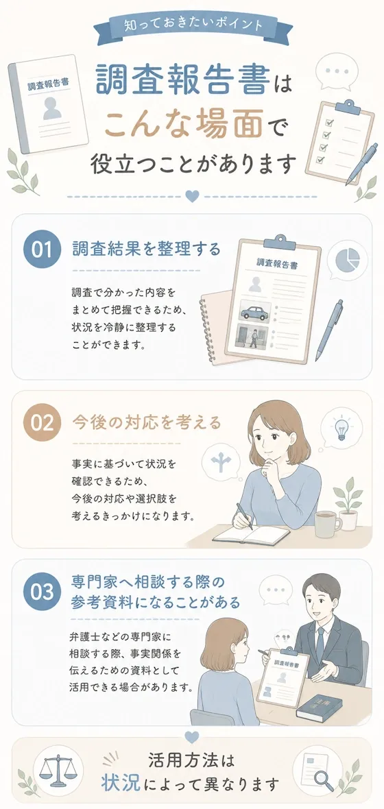 調査報告書が活用される一般的な場面