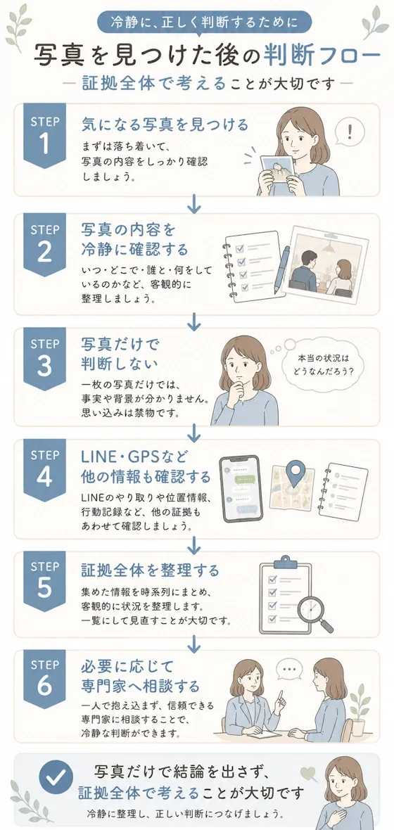 写真を見つけた後の判断フロー