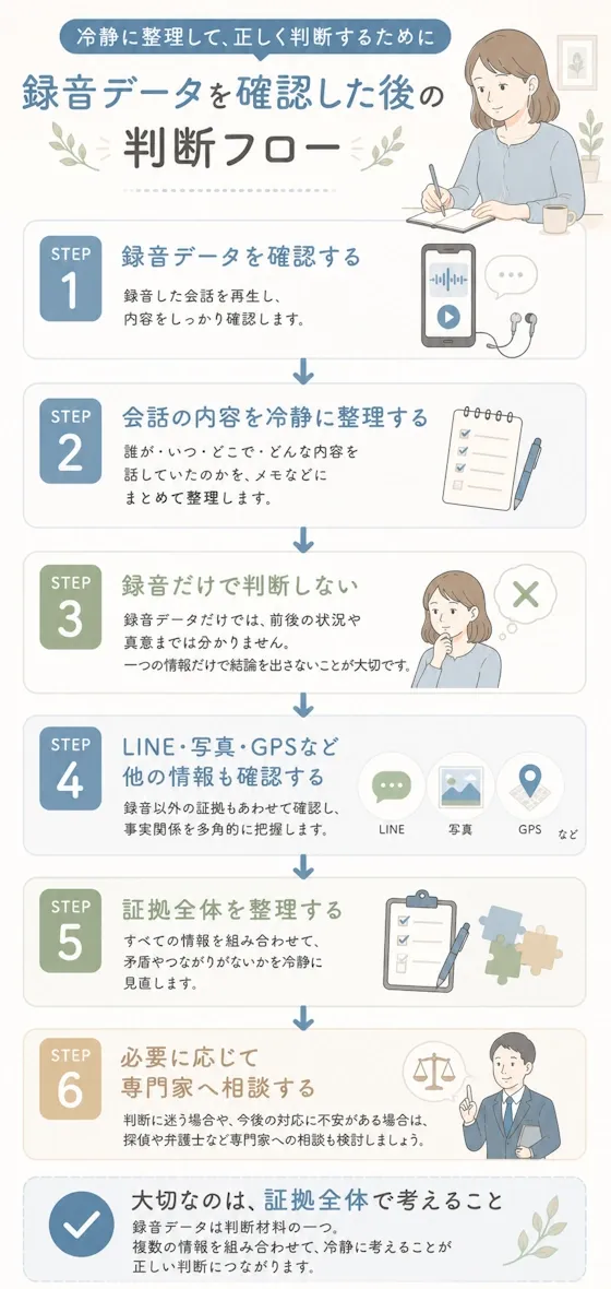 録音データを確認した後の判断フロー